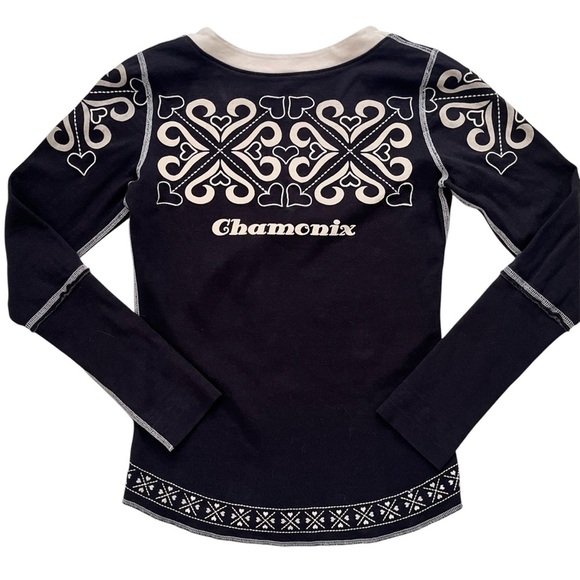 Alp-n-Rock Snowflake V Neck Long Sleeve Top Black Reversible Hearts Size XS/S - Picture 2 of 9